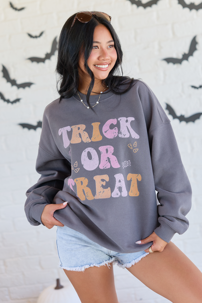 Trick or Treat Dark Grey Graphic Sweatshirt