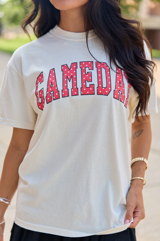 Gameday Red Polka Dot Ivory Graphic Tee