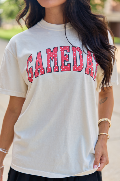 Gameday Red Polka Dot Ivory Graphic Tee
