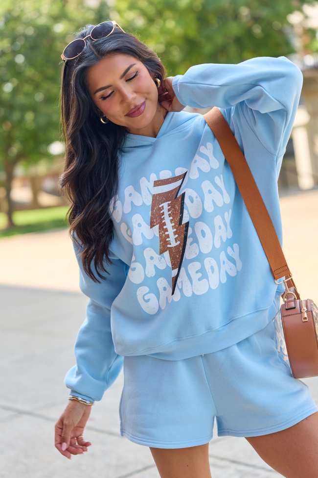 Gameday Football Light Blue Graphic Hoodie