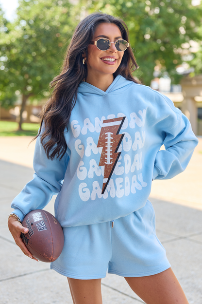 Gameday Football Light Blue Graphic Hoodie
