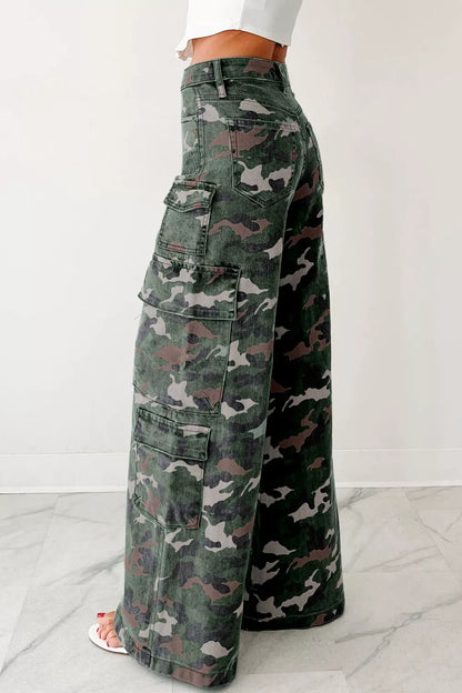 Camo Print High Waist Cargo Pants - Poet Street Boutique