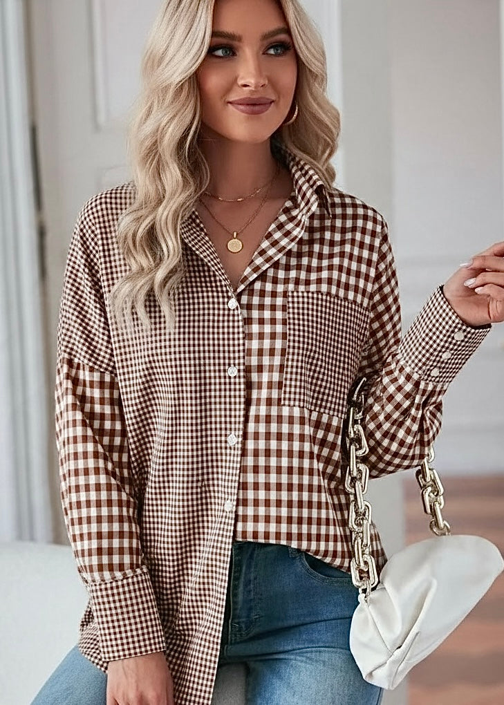 Plaid Contrast Button Up Top