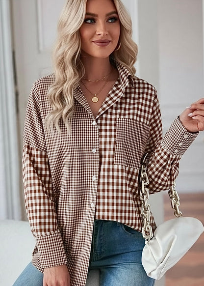 Plaid Contrast Button Up Top