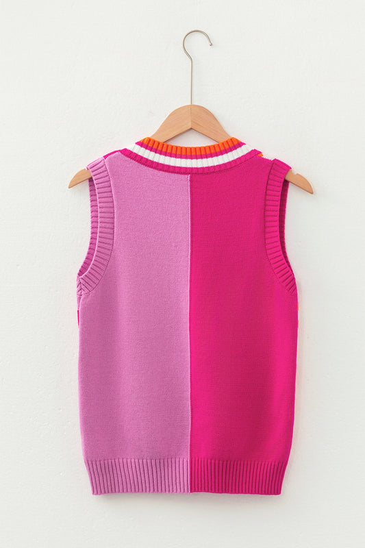Stripe Checker Patchwork V-Neck Sweater Top