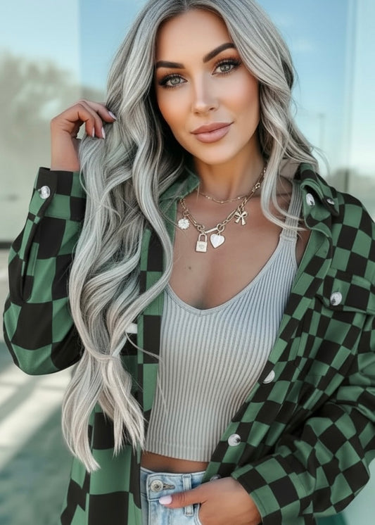 Checkered Button Up Oversized Jacket