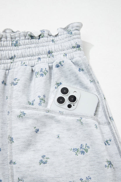 Floral Drawstring High Waist Seamed Barrel Pants