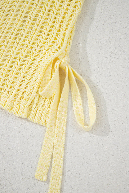 Hollow-out Crochet Tie Side Short Sleeve Sweater