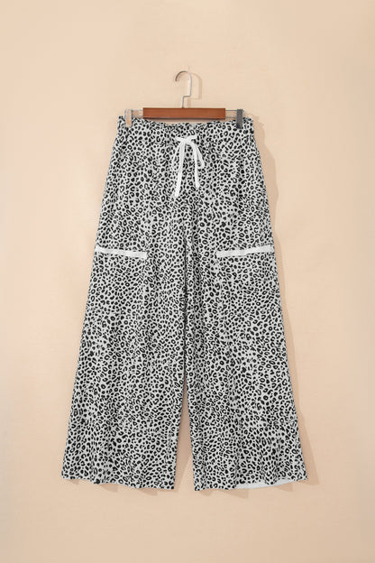 Leopard Terry Knit Wide Leg Pants