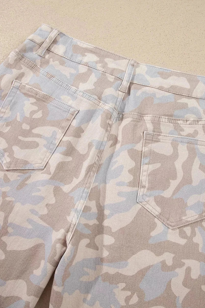 Camouflage Print Pocket Ankle-Length Barrel Jeans - Poet Street Boutique