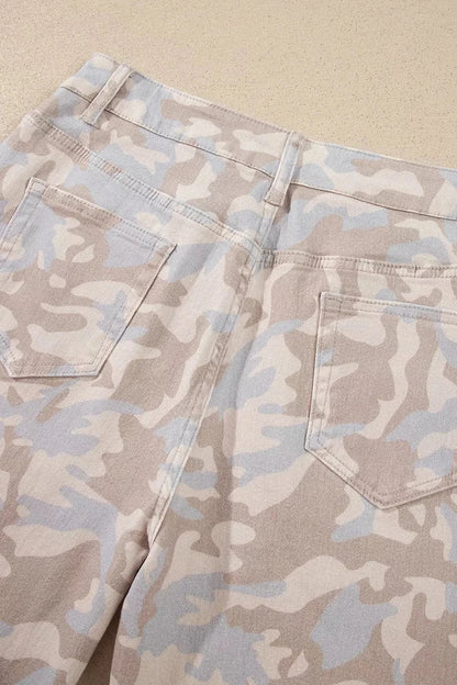 Camouflage Print Pocket Ankle-Length Barrel Jeans - Poet Street Boutique