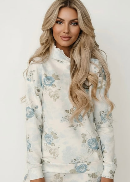 Lace Trim Kangaroo Pocket Hoodie