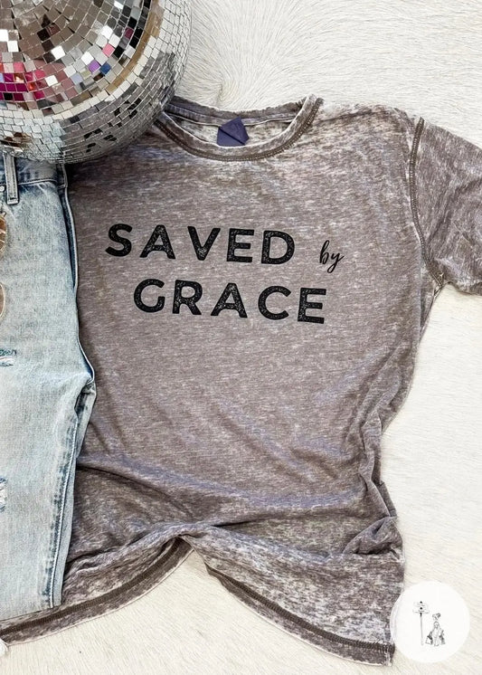 Saved By Grace Burnout Graphic Tee - Poet Street Boutique