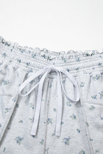 Floral Drawstring High Waist Seamed Barrel Pants