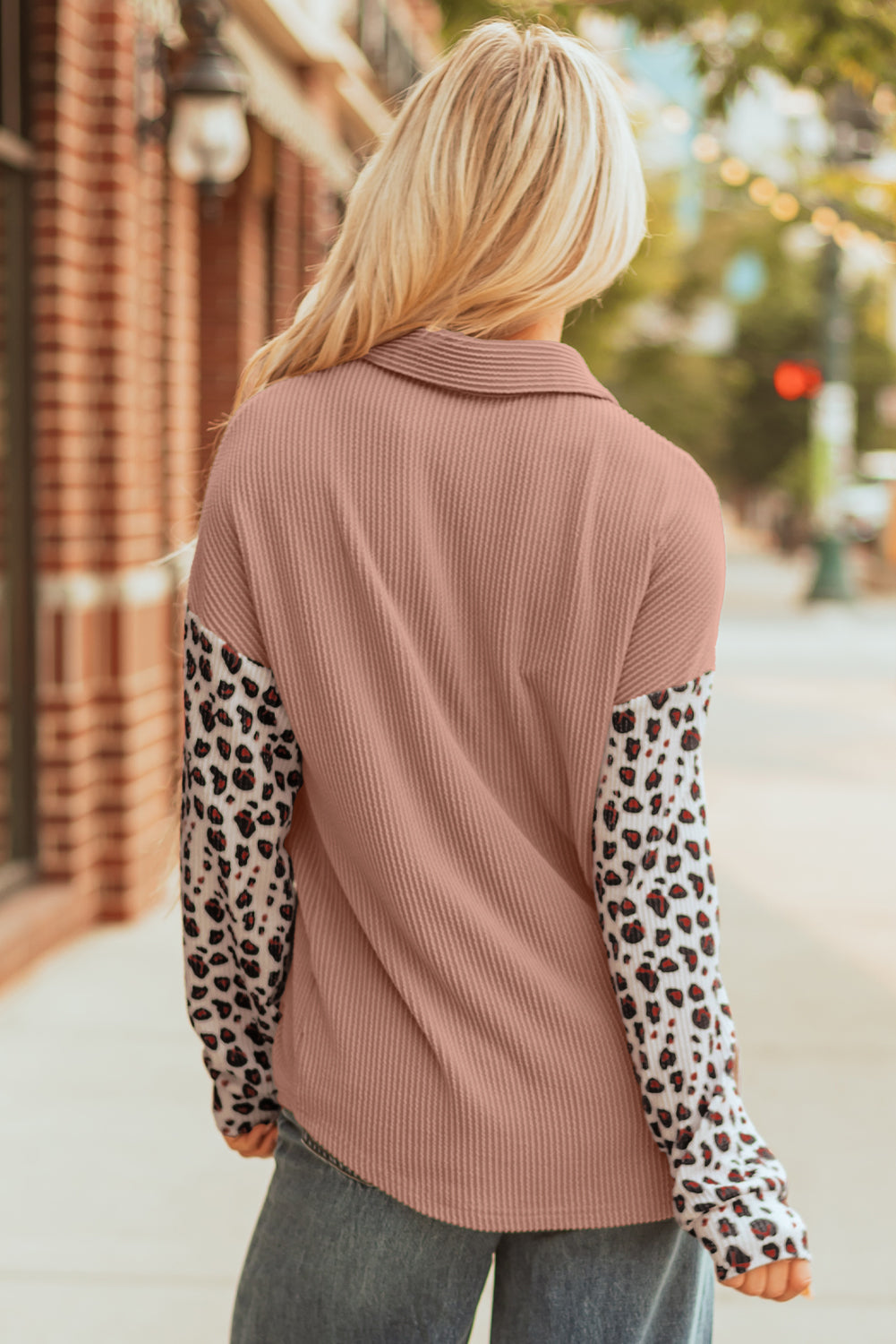 Leopard Corded Knit Patchwork Shacket