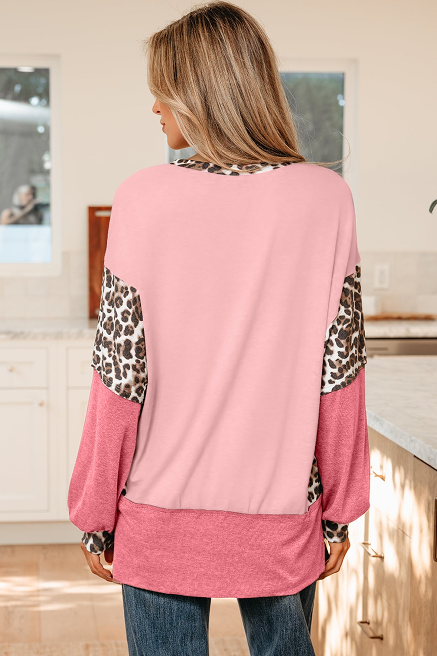 Leopard Patchwork Dolman Sleeve Sweatshirt