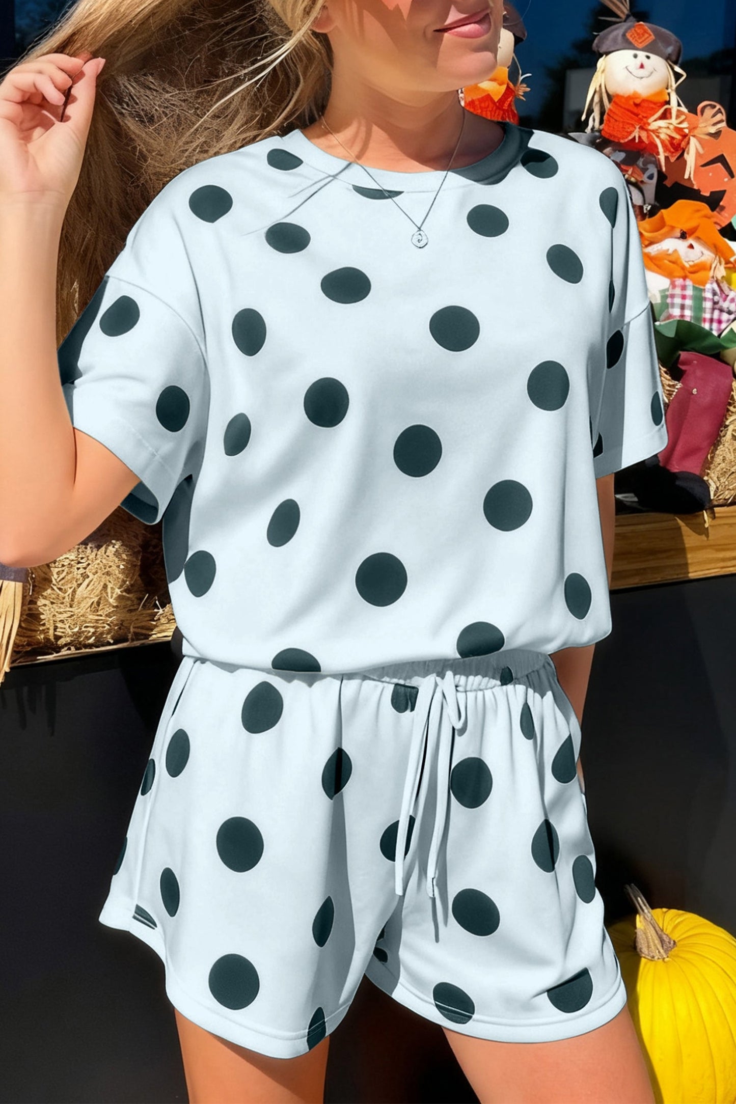 Polka Dot Tee & Drawstring Short Set