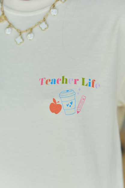 Cotton Checkered Teacher Life Multi Ivory Graphic Tee