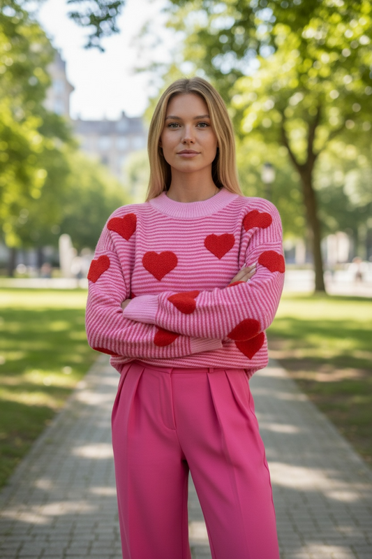 Viral Valentine Heart Stripe Sweater