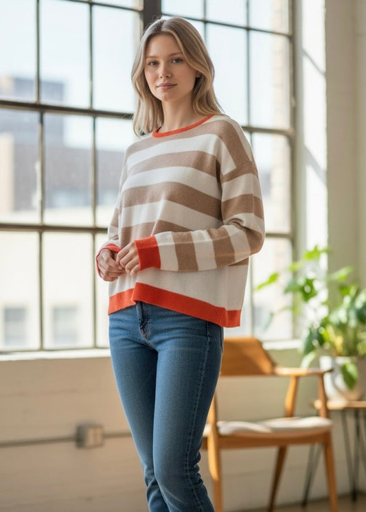 Stripe Colorblock Crewneck Drop Shoulder Sweater JUNIPER BLVD