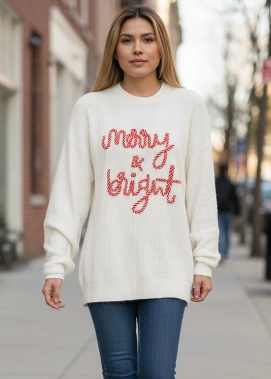 Christmas Stripe Merry & Bright Long Sleeve Sweate JUNIPER BLVD
