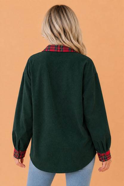 Holiday Cheer Plaid Buttoned Chest Pocket Shacket