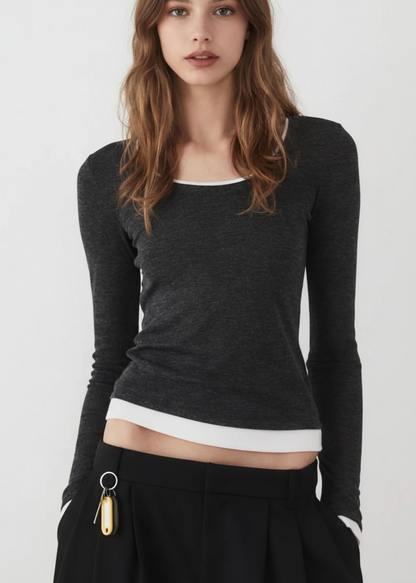 Layered Look Long-Sleeve Slim-Fit T-Shirt