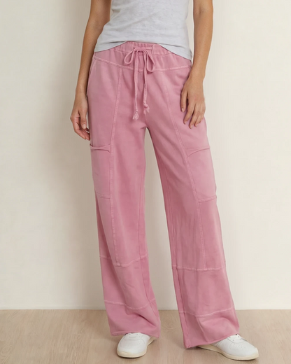 Bonbon Cotton Mineral Wash Exposed Seam Wide Leg Pants