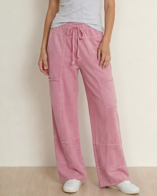 Bonbon Cotton Mineral Wash Exposed Seam Wide Leg Pants