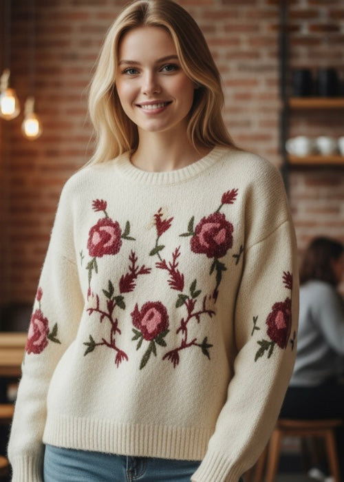 Floral Embroidered Knit Sweater Miss Sparkling