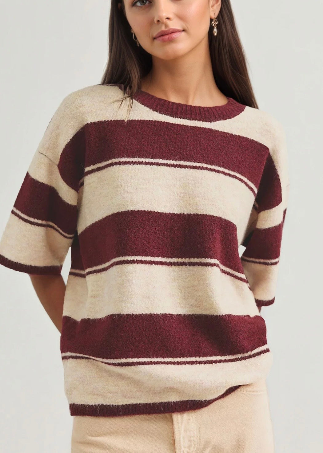 Multi Striped Half Sleeve Sweater