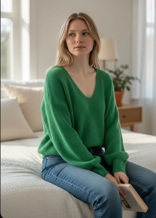 Miss Sparkling Bright Ribbed V-neck Sweater Miss Sparkling