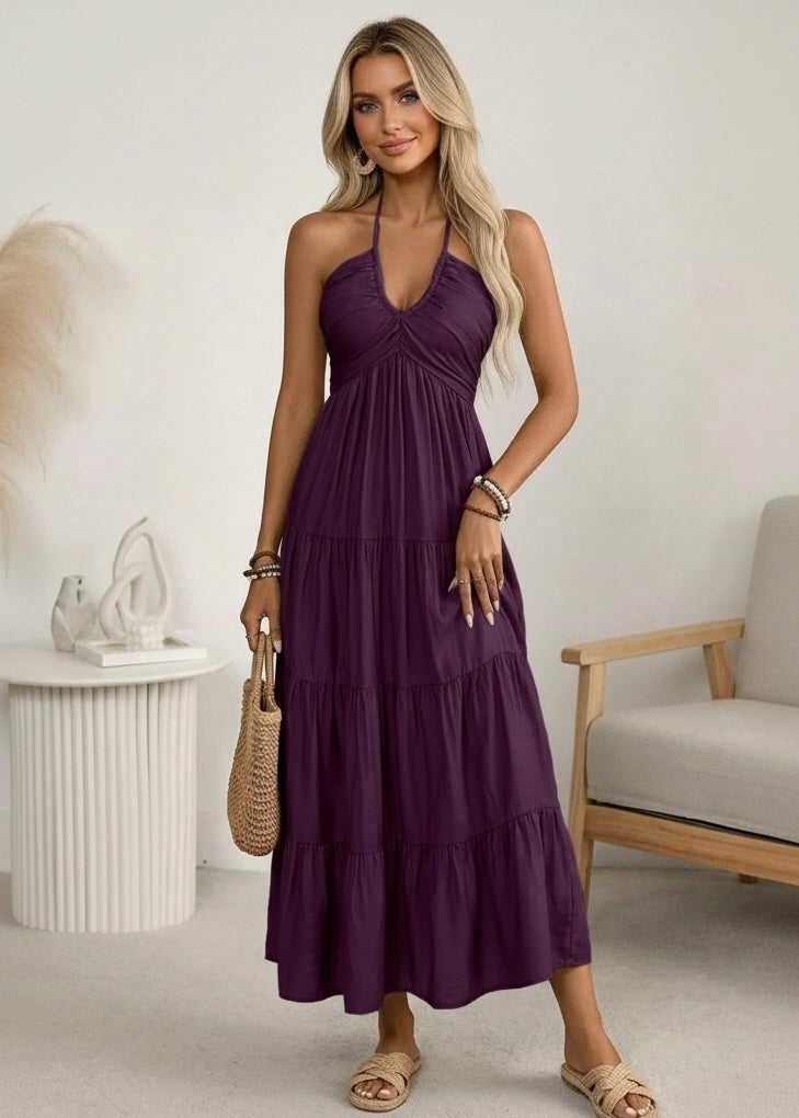 Halter Neck Tiered Midi Dress