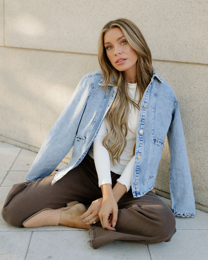Solana Scallop Trim Collar Mineral Washed Denim Jacket