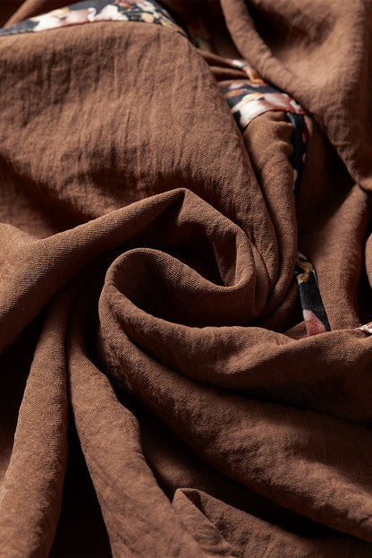 Brown Floral Patchwork Long Sleeve Maxi Dress