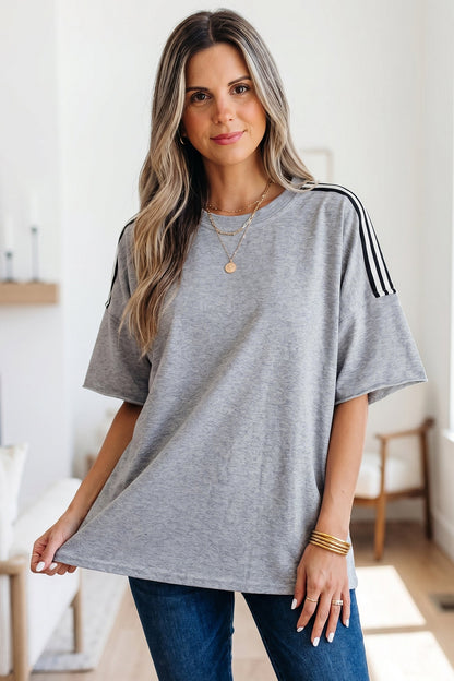 Stripe Patchwork Raw Edge Oversize Tee