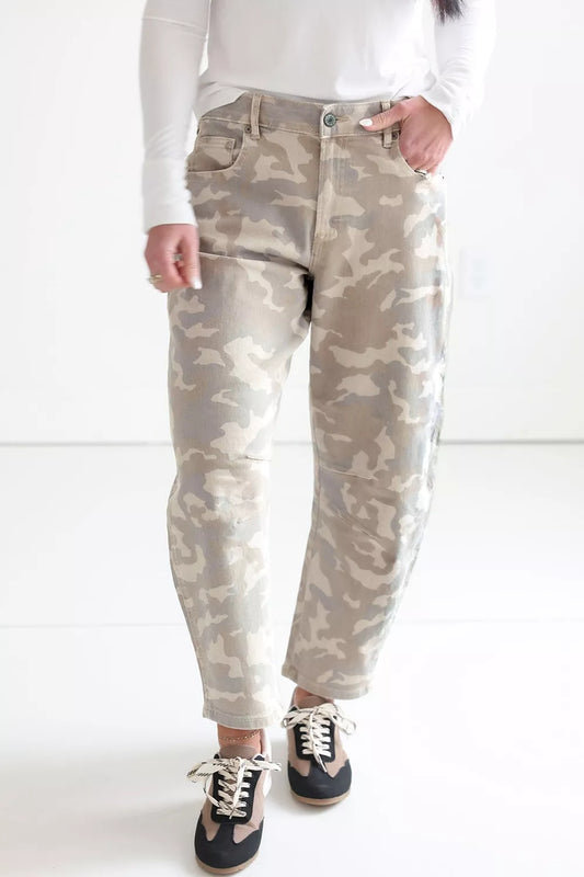 Camouflage Print Pocket Ankle-Length Barrel Jeans - Poet Street Boutique