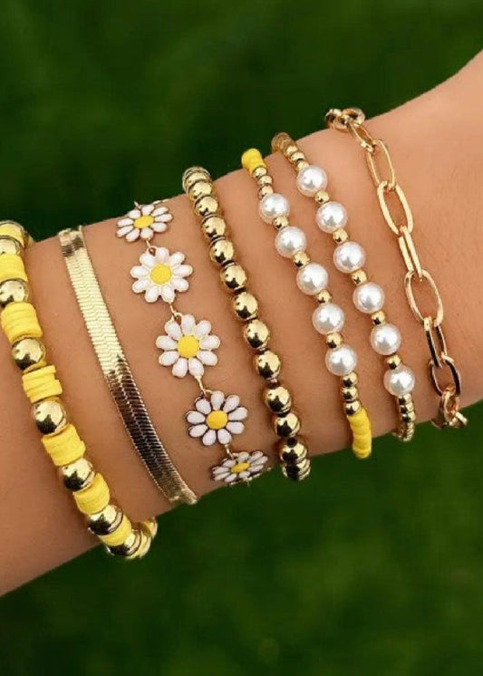 7 Piece Gold Floral Bracelet Set Poet Street Boutique
