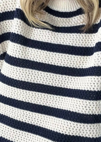 Striped Knit Dropped Shoulder Sweater