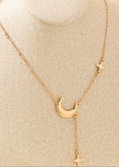 18K Gold-Plated Moon and Star Gold Chain Necklace