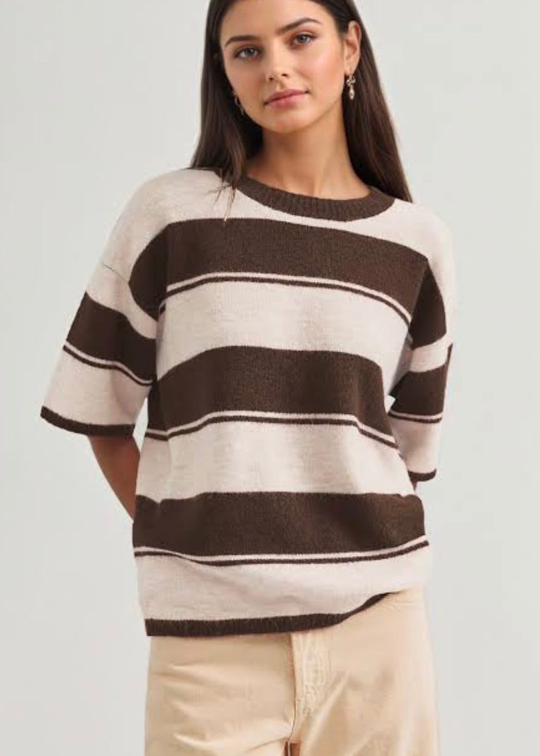 Multi Striped Half Sleeve Sweater