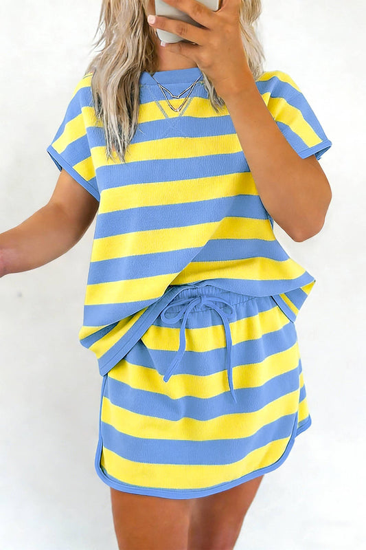 Stripe Dolman Tee & Drawstring Skort Set