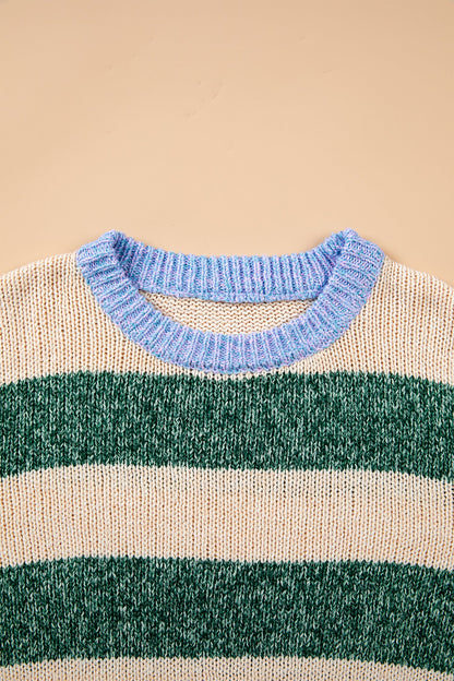 Stripe Colorblock Drop Shoulder Pullover Sweater