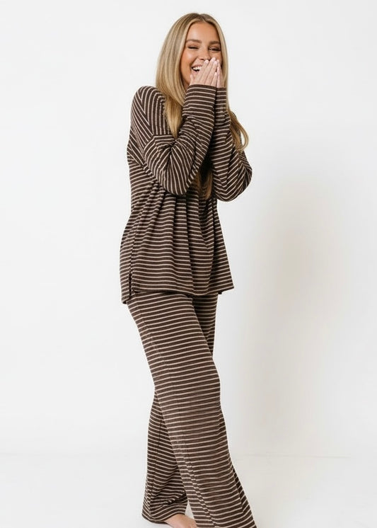 Striped Dropped Shoulder Top and Pants Lounge Set