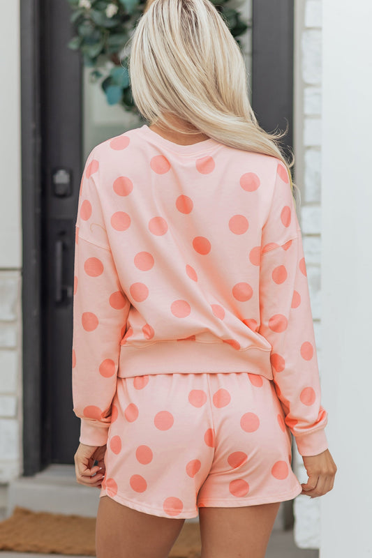 Polka Dot Pullover and Drawstring Shorts Set