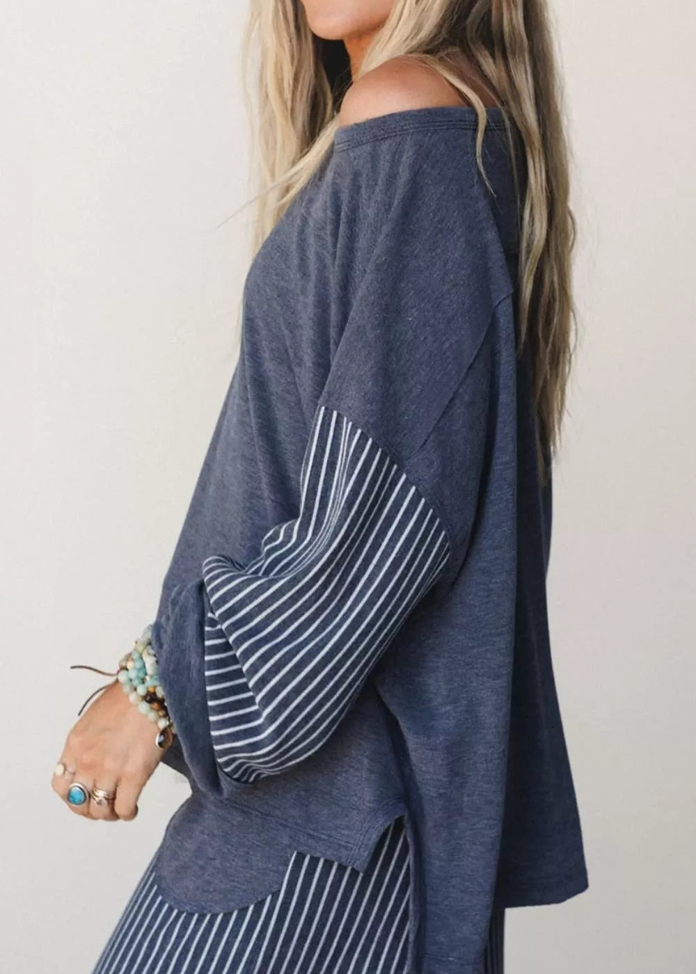 Raw Seam Patchwork Long Sleeve Top Pocket Casual Pants 2pcs Set - Poet Street Boutique