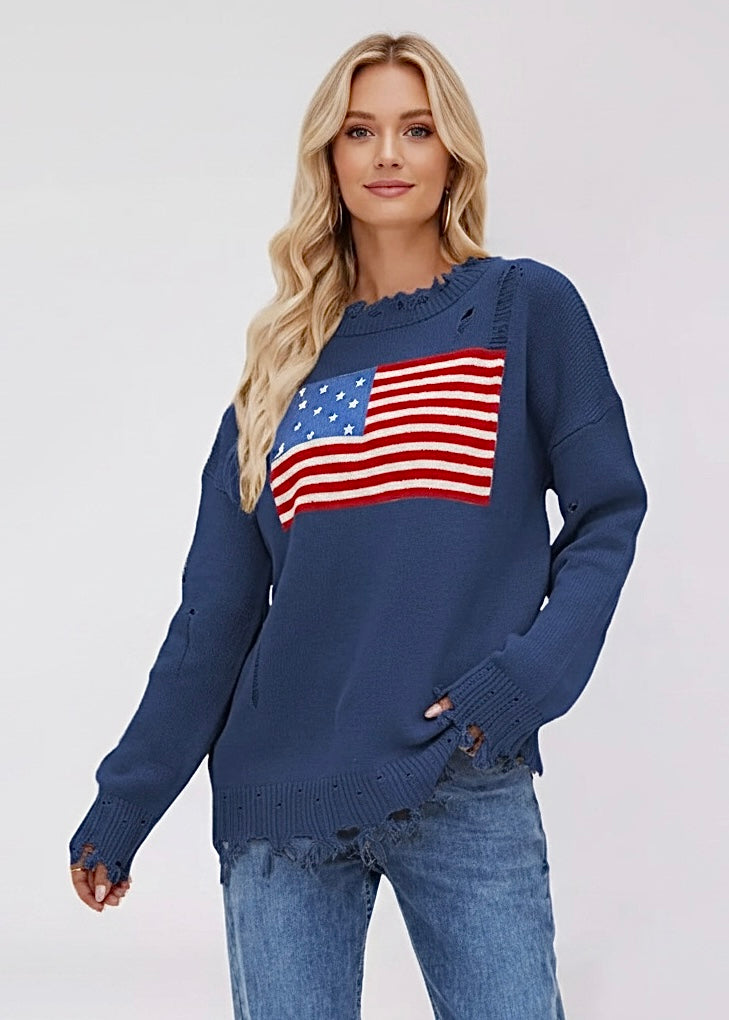 Distressed American Flag Graphic Sweater