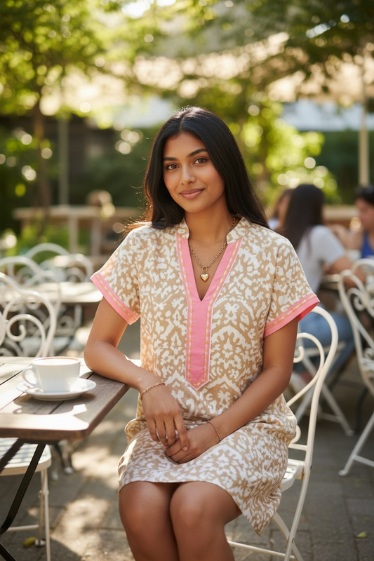 Khaleesi Patchwork Shift Mini Dress Threaded Pear