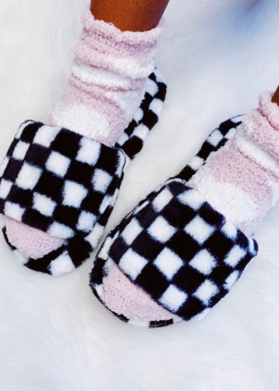 Luxe Lounge Checker Cozy Slippers Poet Street Boutique