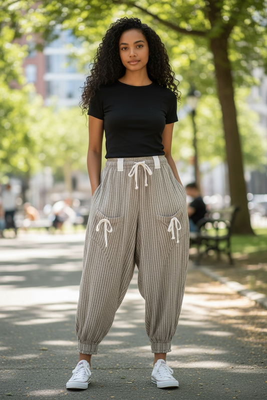 Stripe Drawstring Cargo Pocket Jogger Pants